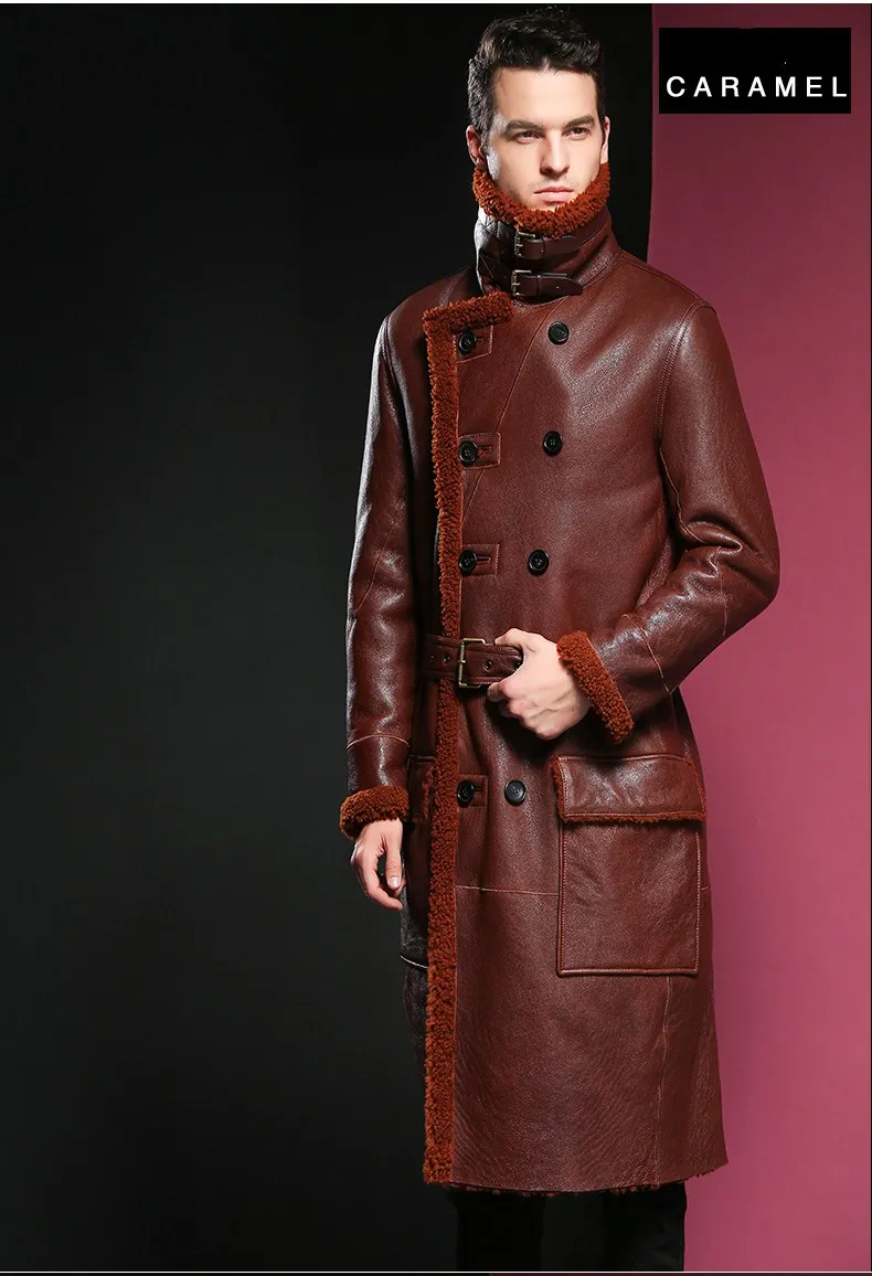 Мужская куртка из натуральной кожи, пальто из овчины, теплые зимние толстые длинные меховые пальто, верхняя одежда с отложным воротником, мужские меховые куртки, топы