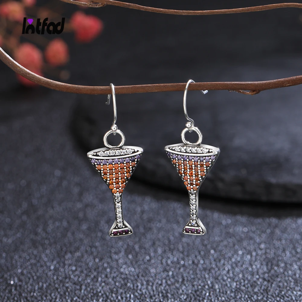 

New Color Champagne Glasses Drop Earrings 925 Sterling Silver Earrings for Women Zircon Luxury Party Jewelry Accessories