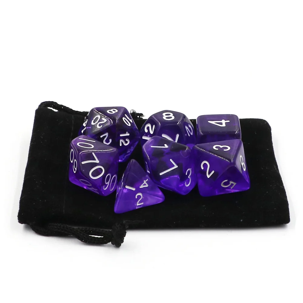 Фиолетовый IMDG 7 шт./компл. Творческий RPG игра в кости многогранник акриловые кости DND прозрачный Цвет цифровой игра в кости с сумкой в комплекте - Цвет: Фиолетовый