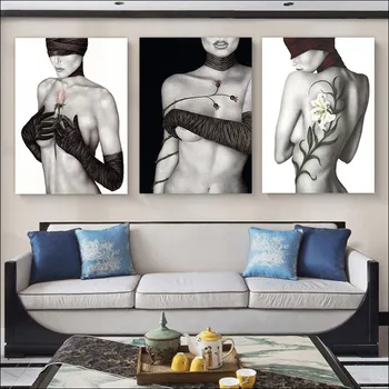 

Post modern figure painting Un framde Canvas Painting Printing Customized drawing black and white grey DIY framd Solid wood