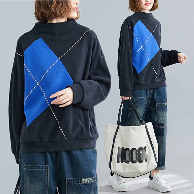 Большие размеры 4XL, весна-осень, женские модные элегантные топы с геометрическим принтом, женские большие размеры, водолазка с длинным рукавом, футболка
