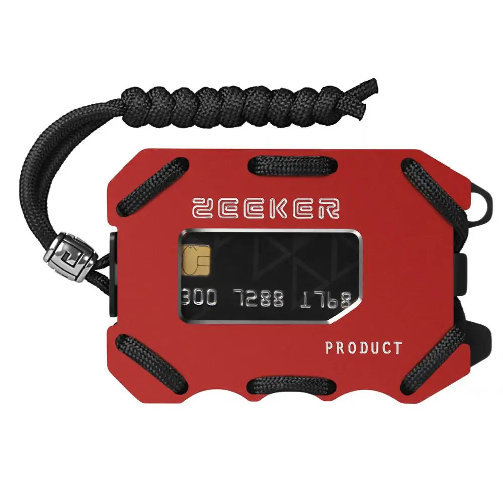 red Металлический кошелек с передним карманом, тонкий кошелек с блокировкой RFID для карт, мужской кошелек с зажимом для наличных, Паракорд для карт и наличных от Zeeker - Цвет: red