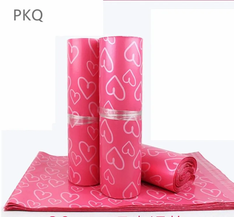 

100pcs New Arrival Plastic Envelope Heart Pattern Plastic Courier Bag Poly Envelope Mailer Postal Shipping Mailing Bags 38x52cm