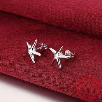 

Genuine 100% Real Pure 925 Silver Starfish Earrings Women Jewelry Free Shipping Christmas Gift Party Wholesale Hot Sale