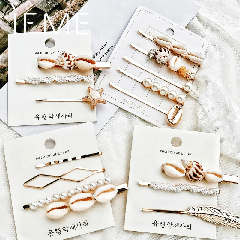 Модная Корейская жемчужная заколка IF ME для волос с морскими ракушками и женщин