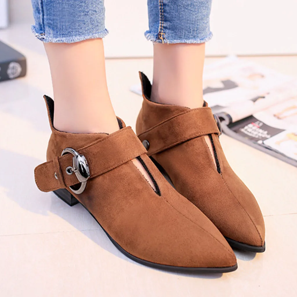 

Ankle Boots for women Grain Women's Winter Shoes Buckle Pure color Heels Pointed Toe Retro women's shoes botines mujer 2019