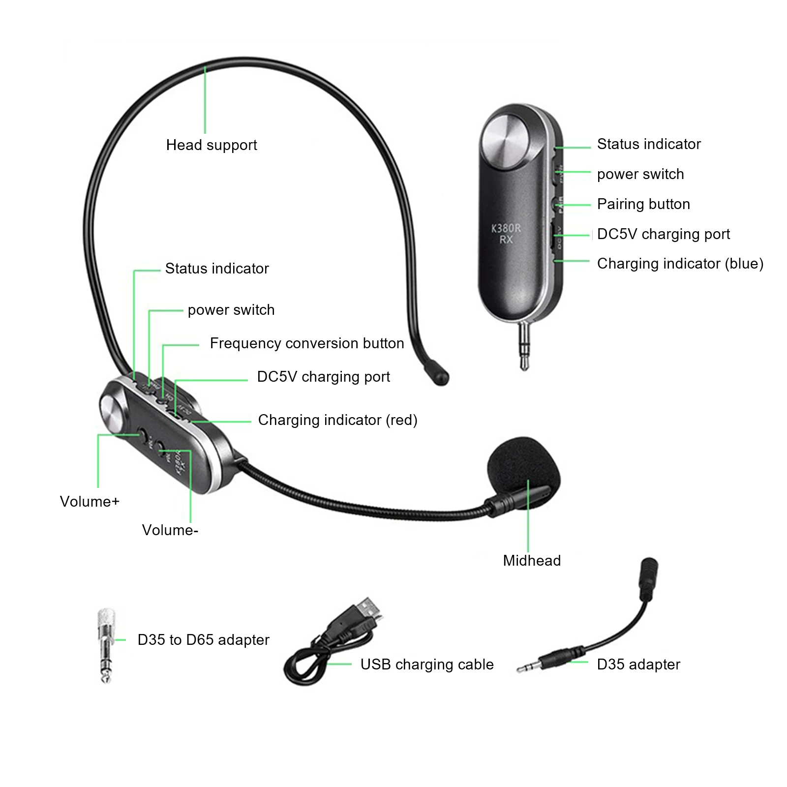 Headphone Wireless Microphone Microphone Headset Microphones FM Over Head BT Noise Cancelling Hands free Wireless Microphone