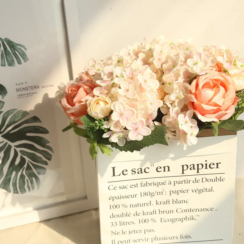 

Artificial Flowers Bouquet Hydrangea Rose Fall Vivid Fake Flower For Wedding Home Party Christmas Decor Silk Flower