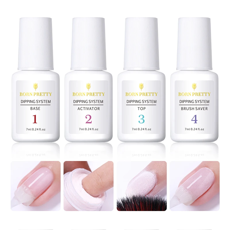 

BORN PRETTY Base Gel Top Gel Natural Dry Activator Brush Saver For Dip Nail Powder System 7ml/15ml Manicure Dip Nail Powers Set