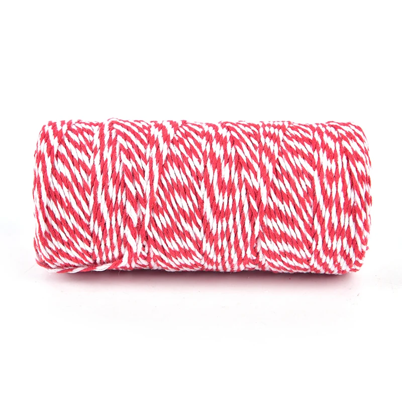 100m/Roll (Red+White) Cotton Bakers Twine String Cord Cotton Rope Cord Bottle Gift Box Decor Craft Diameter 2mm