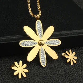 

Joyas Gold Color Necklace Stud Earrings Newest Hot Stainless Steel Jewelry Sets For Women Fashion Bijuterii SEDZGACF