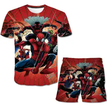 

New Children 3D T Shirts Short Sleeve Popular Hero Spider Superman Print Baby Boy Kids Summer T-Shirt+shorts 2Pcs Free Shipping