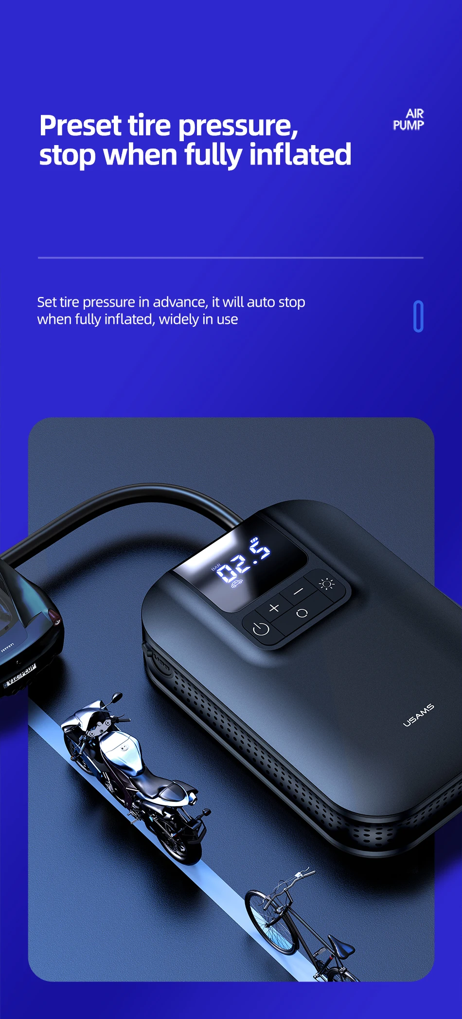 12v power bank USAMS Car Air Compressor 5000mAh Battery Digital Tire Inflator Pump Mini Inflatable Auto Tire Pump for Car Bicycle Motorcycle power bank power bank