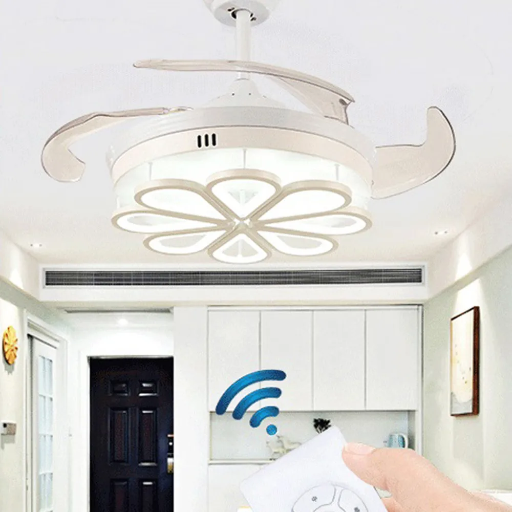 

42'' LED Ceiling Fan lamp Light Three-Color Lights with Remote Control Speed Adjustment ABS Invisible Blade