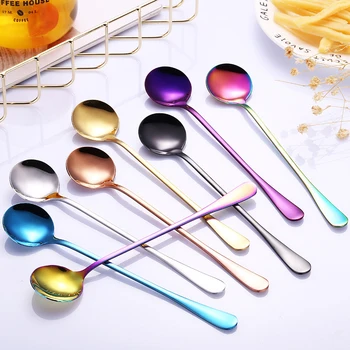 

Vacuum Plating Stainless Steel Coffee Spoon Long Handle Tea Spoons Kitchen Hot Drinking Flatware DropShipping kitchen gadget