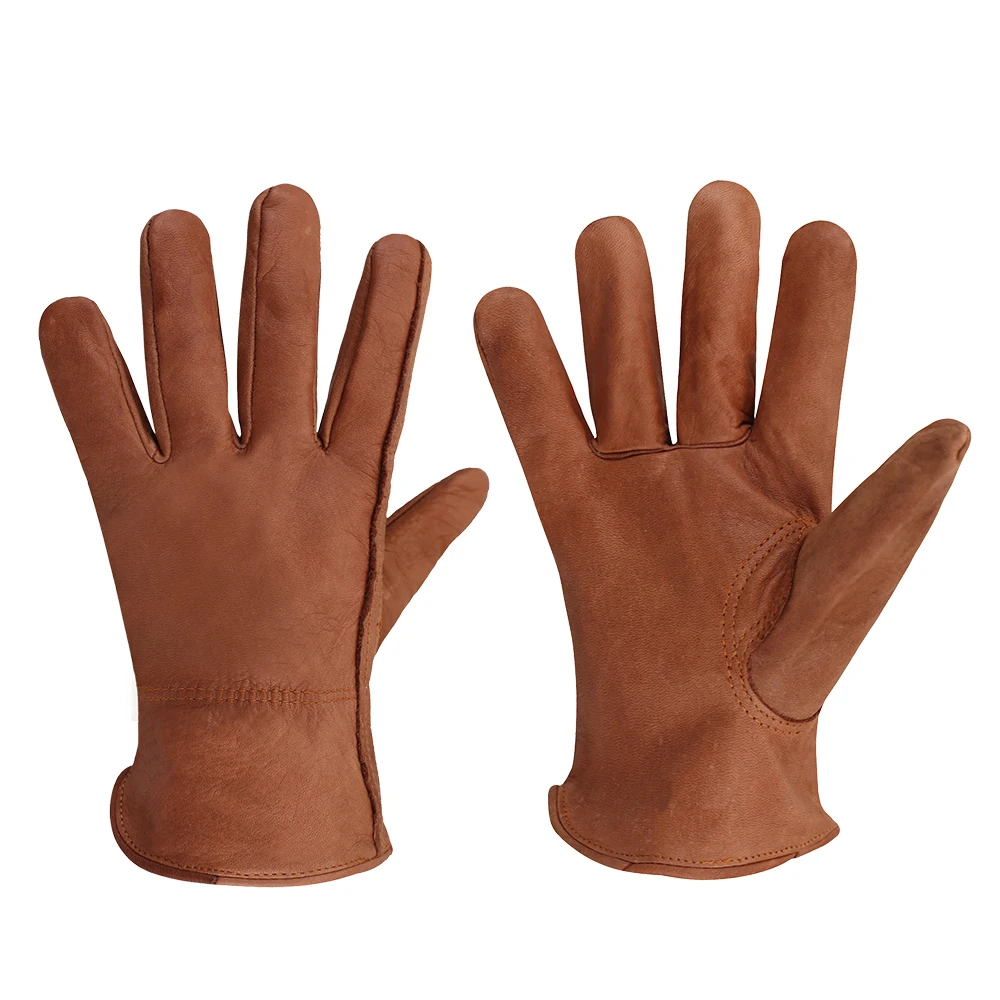 Brown Cow Leather Work Gloves General Use Motorcycle Drivers Safety Glove Men&Women Work Gloves Protective Gloves