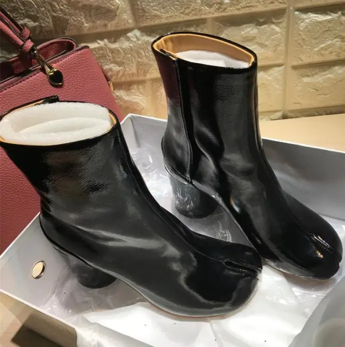 As Pic7 Зимние ботинки в стиле таби; женские ботильоны на высоком каблуке; Botas Mujer; кожаные женские ботильоны; удобные блестящие ботинки; Feminina; роскошные женские ботинки; Zapatos De Mujer - Цвет: As Pic7