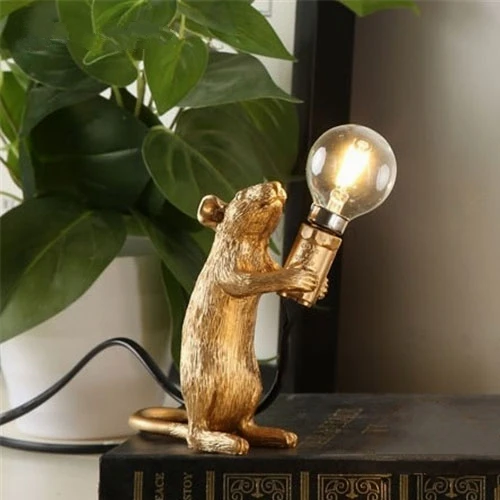 Gold A SELETTI смолы мышь настольные лампы Современные Настольный календарь с изображением животных огни спальня прикроватная Светодиодная лампа подставка ночные светильники Кабинет домашний декор - Цвет абажура: Gold A