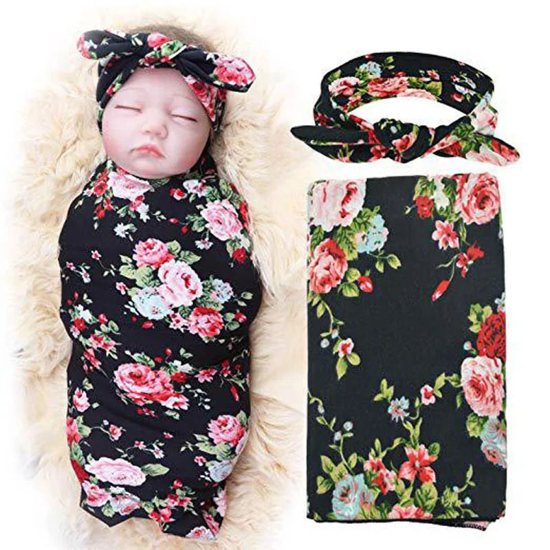Новорожденный цветочный Snuggle фотография Реквизит пеленание ребенка мальчики девочки спальный мешок обертывание повязка на голову ткань 90x90 см