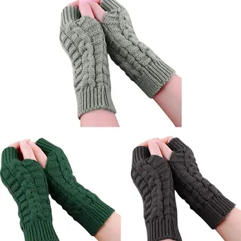 

Hot 2019 Winter Female Hand Arm Crochet Knitted Mittens Fingerless Knitted Wrist Glove half Finger Gloves luvas