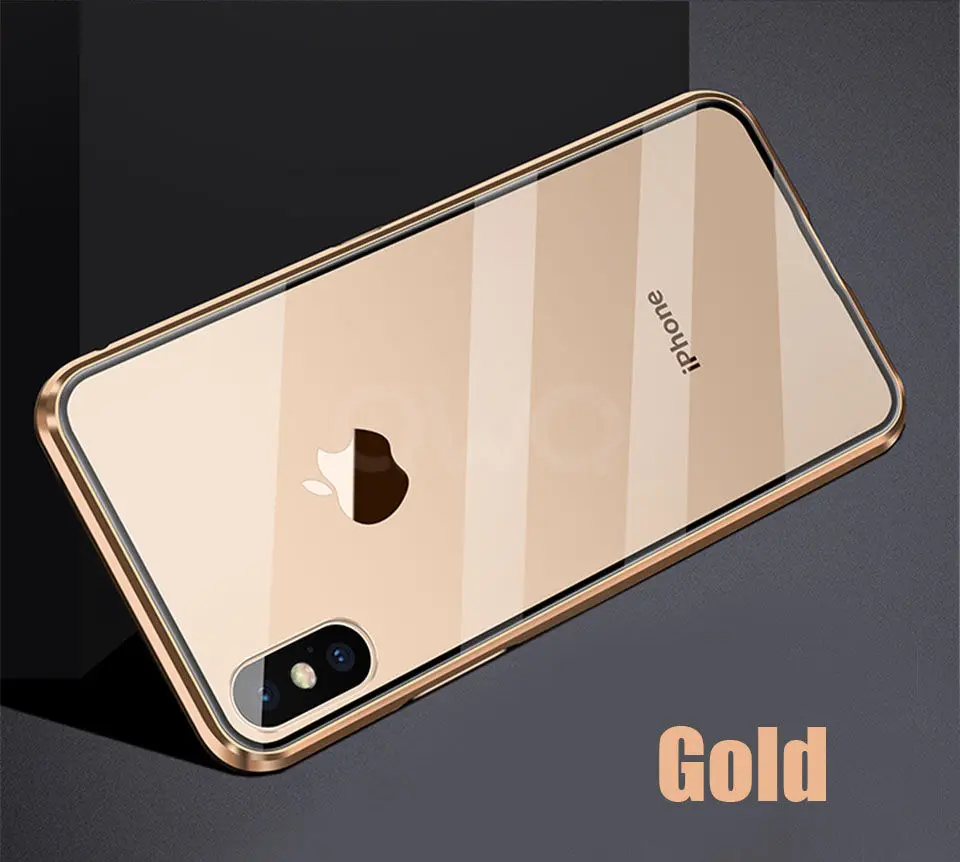 gold Роскошный Магнитный адсорбционный чехол для телефона для Apple iPhone для айфона 11 Pro Max XR X XS MAX 6 6S 8 7 Plus металлический стакан чехол из закаленного стекла чехол на - Цвет: gold