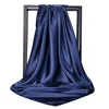 Solid Color Head Scarf Women Blcak Square 90*90cm Silk Foulard Satin Bandana Cheveux Neckerchief Hijab Hair Scarves For Ladies 4