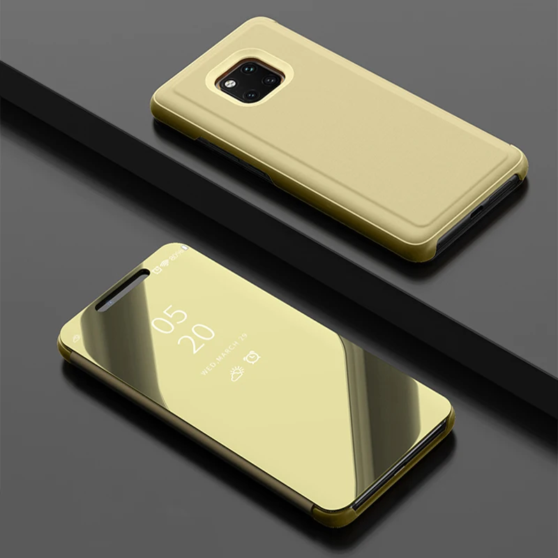 Умный зеркальный чехол для телефона для huawei Y5 Y6 Y7 Y9 Y6 Pro Y6 Y7 Y9 Prime Y5 Y6 Y9 Nova 5 5i Pro 2 2i 3i 3e 4 4e Lite Полное покрытие - Цвет: Gold