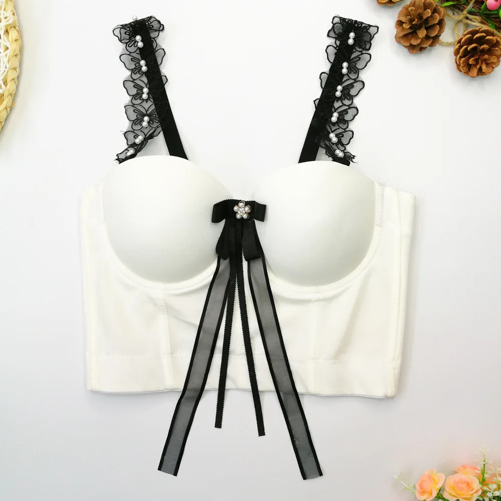 A1060 New Fashion Lace Camisole Fish Bone Ladies Bow Sexy Women Wholesale Corset Overbust Bustier Crop Tops