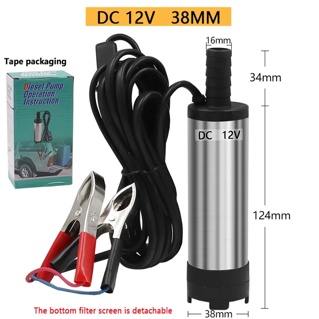 12V DC Diesel Fuel Water Oil Car Camping Fishing Submersible Transfer Pump 12V 38mm box E