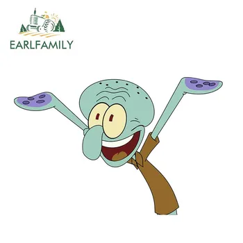 

EARLFAMILY 13cm x 8.6cm Car Stickers SpongeBob Squidward Graphics 3D Decals for Car Whole Body Windshield Wall Glue Sticker
