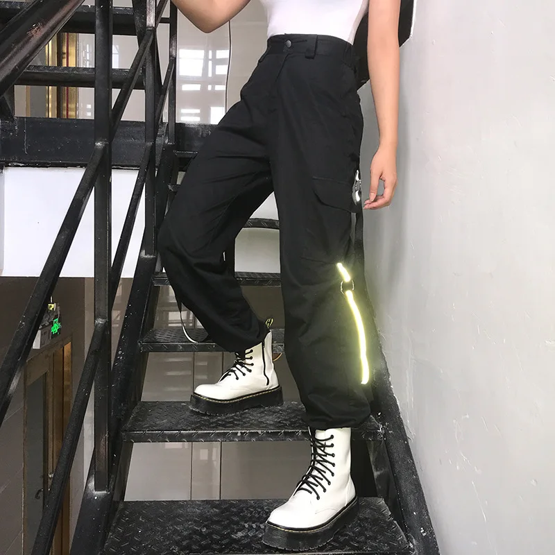 

Fashion Street Snap Cool Reflective Stitching Ribbon Slacks Hip-hop Pants