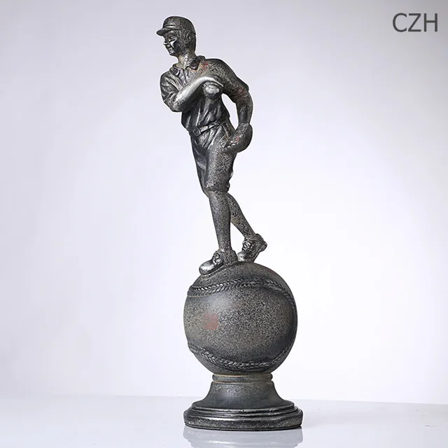Состаренный эффект смолы бейсбольная Статуэтка игрока Ручной Работы Софтбол скульптура Спортивная Лига трофей сувенир Декор подарок ремесло орнамент
