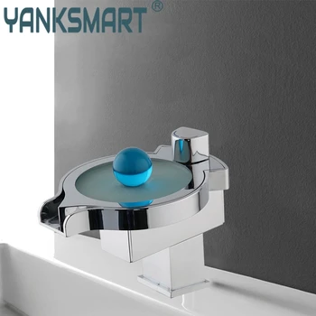 

Bathroom Faucet Waterfall Deck Mounted Basin Tap Chrome Brass Single Handle Faucets Grifo Lavabo Led Hot & Cold Mixer Taps