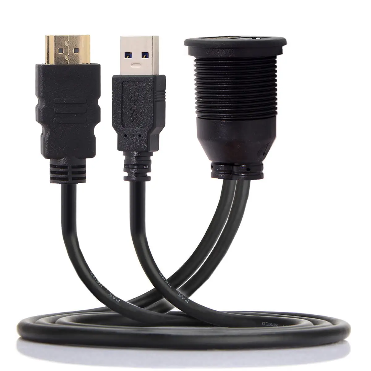 

USB 3.0 to HDMI Cable Adapter Combo USB 3.0 & HDTV HDMI 1.4 Male to Female Extension Cable with Waterproofable Mount Shell 100cm