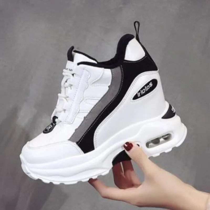 Chunky Sneakers Wedge-Shoes Hidden-Heels Platform Women Height High-Top Woman Ladies