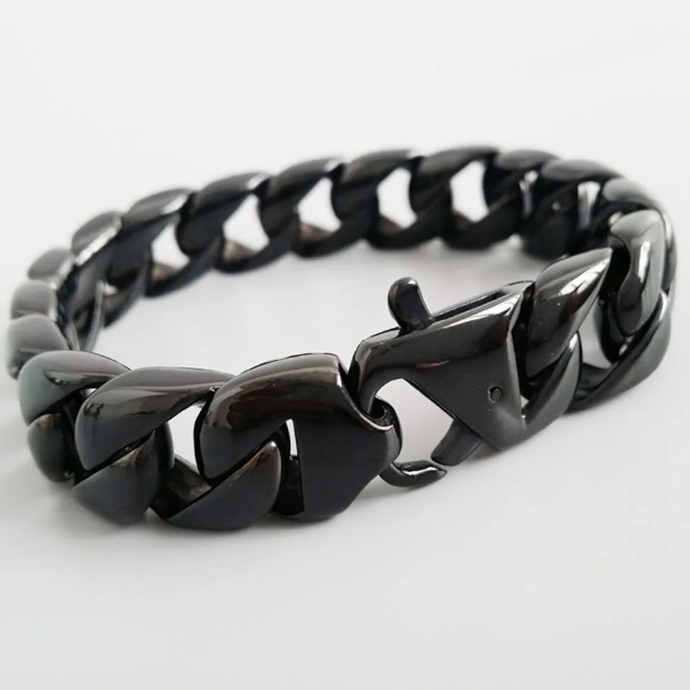 15 мм Мужские Панк Черные 316L из нержавеющей стали круглые панковские звенья цепи браслеты мужские ювелирные изделия горячий подарок для мужчин 7-10 дюймов