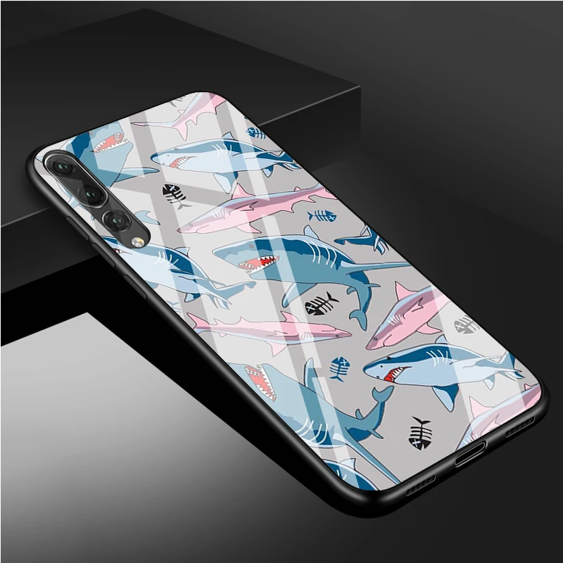 Huawei dustproof case Đại Dương Cá Nhám Voi Bơi Kính Cường Lực Điện Thoại Ốp Lưng Cho Huawei P20 P30 P40 P40 Lite Pro Psmart Giao Phối 20 30 bao Da Vỏ huawei silicone case Cases For Huawei