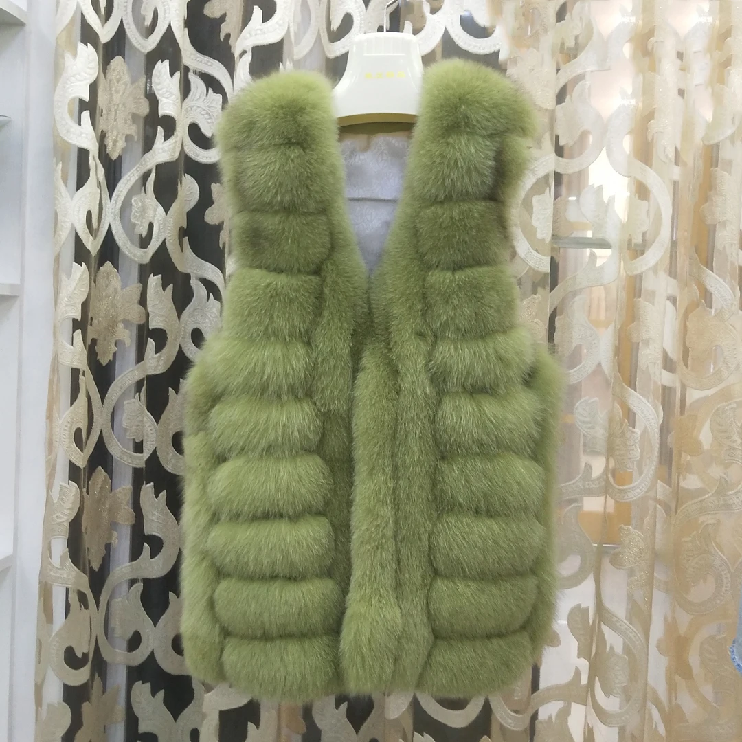 

new arrival 2019 abrigos mujer invierno genuine leather jacket natural fox fur coat sleeveless clothing V-neck vest thick warm