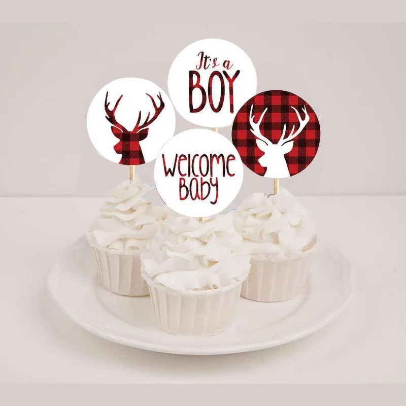 Lumberjack Baby Shower Cupcake Antlers деревенский Охотник тема Добро пожаловать для вечеринки в честь рождения мальчика вечерние принадлежности
