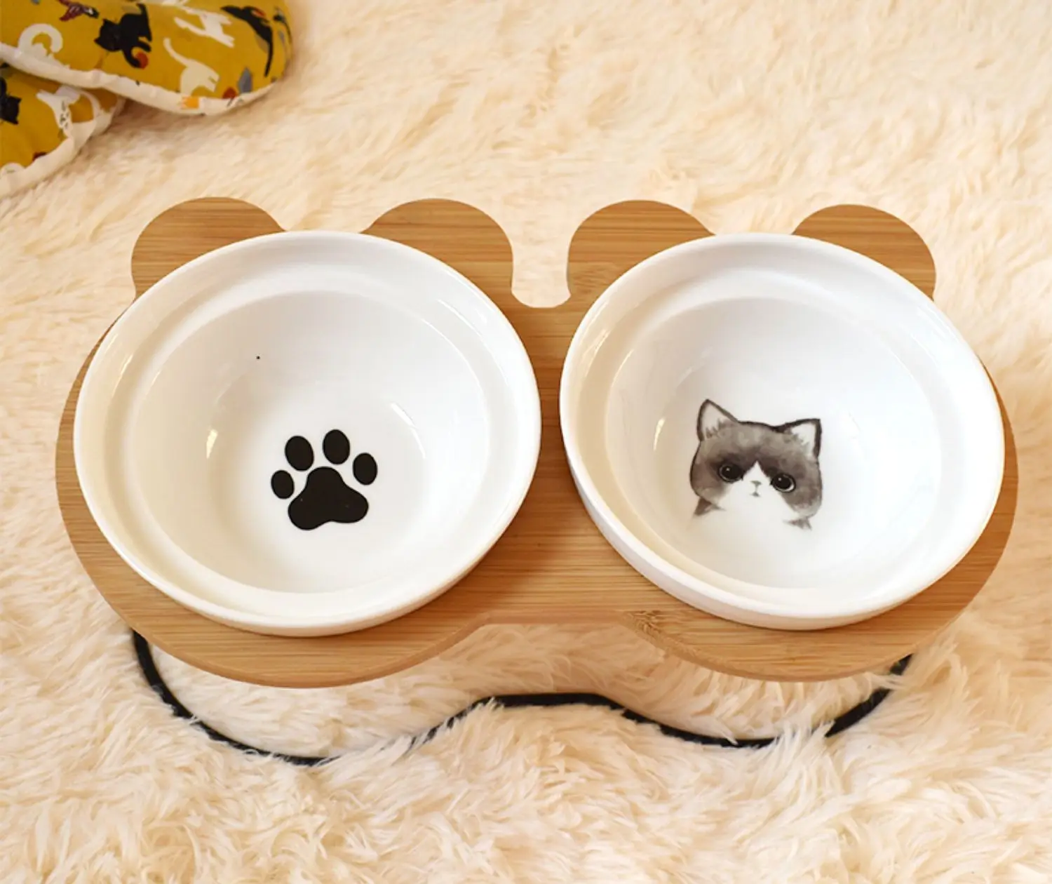 Лидер продаж Высококачественная миска для домашних животных бамбуковая полка керамические миски для кормления и питья кошек для собак миски для домашних животных кормушки аксессуары