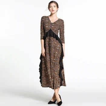 

New Spring Ruffled Leopard Print Long Dress Vestidos Mujer Verano 2020 V-Neck Women Maxi Dress Sukienka Letnia Zomer Jurk K6902