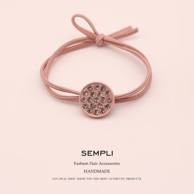 Sempli Pink Color Solid Elastic Hair Bands Love Dog Headband Women Animal Rubber Band Lady Letters Hair Accessories Scrunchie Glitter Round