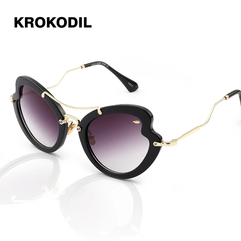 Krokodil New Fashion Heart Mirror Sunglasses Women Black Frame Gradient Sun Glasses Driving UV400 Fashion Eyewear Box 97293 - Цвет линз: black grey