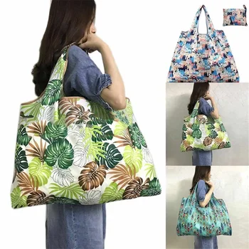 

Thick style Polyester Large Tote ECO Reusable Polyester Portable Shoulder Handbag Folding Pouch Shopping Bag Foldable