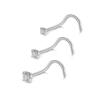 

1pair 1.5/2/2.5/3mm Nose Stud Piercing Real 925 Sterling Silver Ring L Shape Aaa+ Cz Crystal Punk Body Jewelry Party Gifts