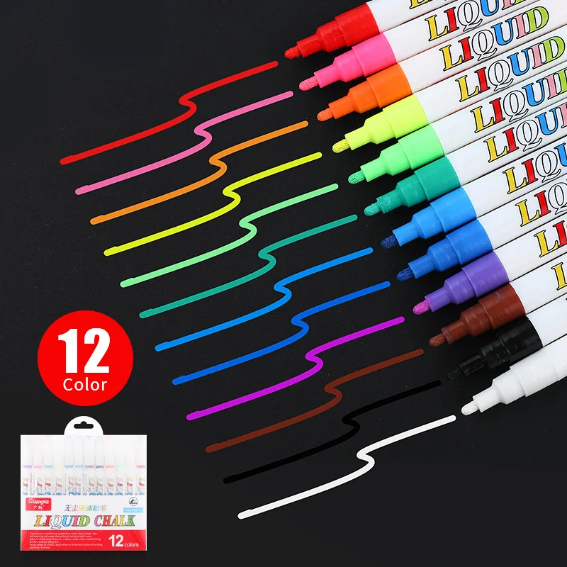 12 Farben/Set Flüssigkeit Löschbare Kreide Marker Stifte Glas Windows Tafel Marker Aufkleber Flüssige Tinte Stift Tafel Werkzeuge Büro – Detail 2
