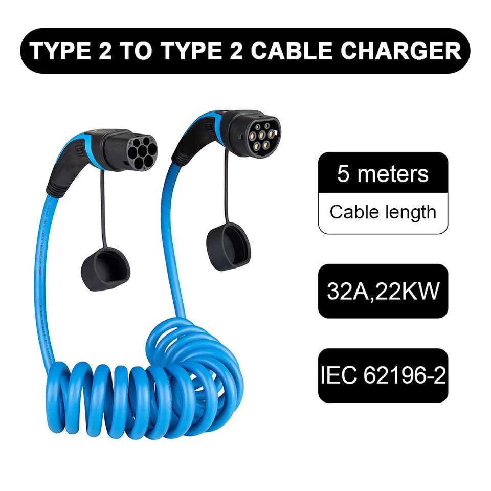 EV Charger Cable 32A 22KW Type 2 To Type 2 Cable Length 5M/7M/10M For Charging Station 1 Phase/3 Phase IEC 62196-2 EVSE For BYD AITTO 3 VOLVO Hyundai IONIQ Tesla BMW Etc
