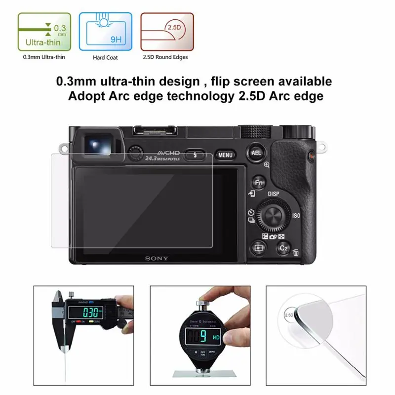 PULUZ для sony A6000/A6300/A6500 камера 2.5D 0,3 мм изогнутые края 9H твердость поверхности закаленное стекло ЖК-экран протектор
