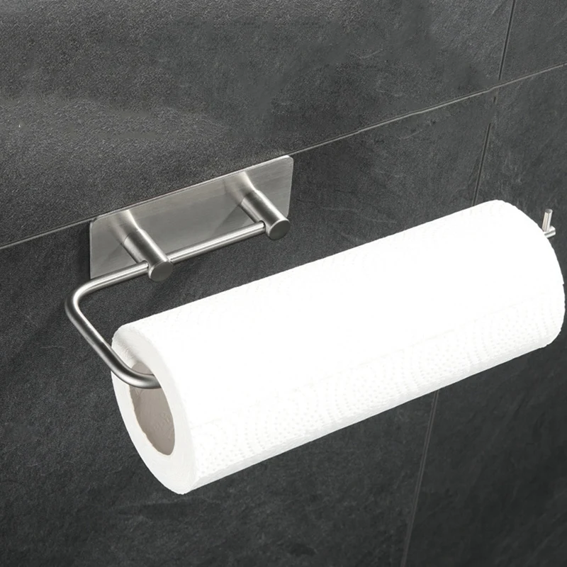 Держатель для бумажных полотенец Настенный под шкафчиком из нержавеющей стали для кухни ванной комнаты клей без бурения