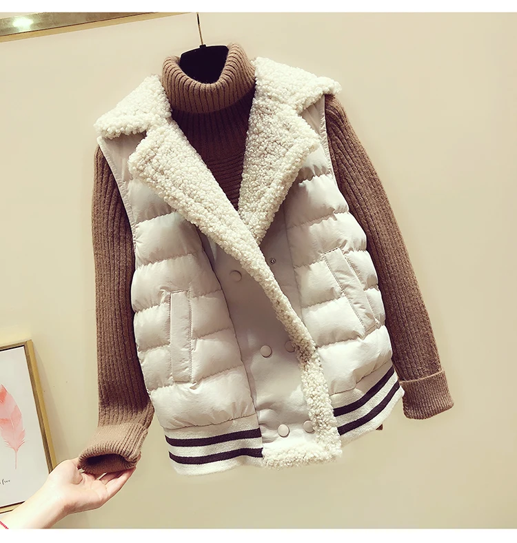 Зимние толстые теплые пуховые хлопковые Жилеты для женщин корейская короткая шерстяная куртка без рукавов кардиган женский двубортная верхняя одежда